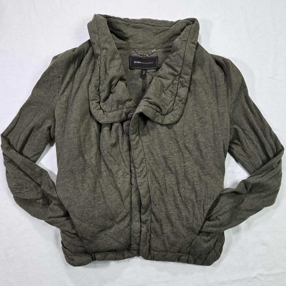 BCBG Maxaria Cardigan Women's S Army Green 2 Way Tie Strap Preppy Grunge Y2K